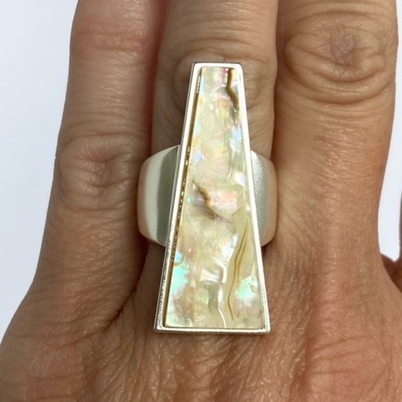 Kendra Scott Silver Collins White Abalone Cocktail Statement Ring NWT Sz 6